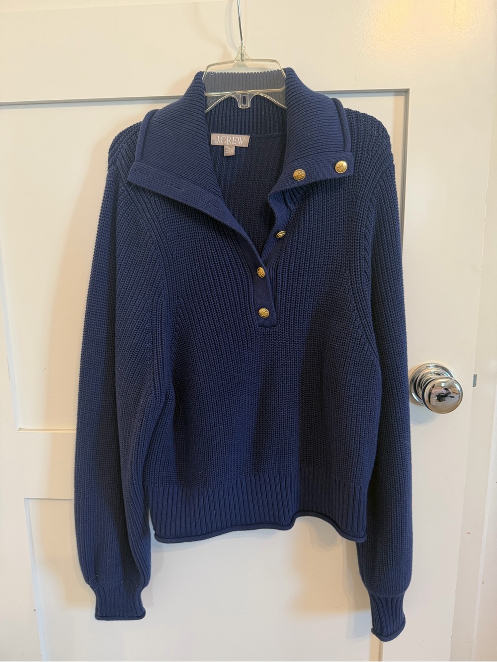 J. Crew Navy Ribbed Popover Sweater with Gold Buttons